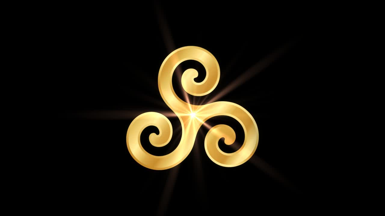 Animace částic náboženského symbolu Triskelion nebo Triskele, Animace magického prachu částic náboženského symbolu Triskelion s paprsky.