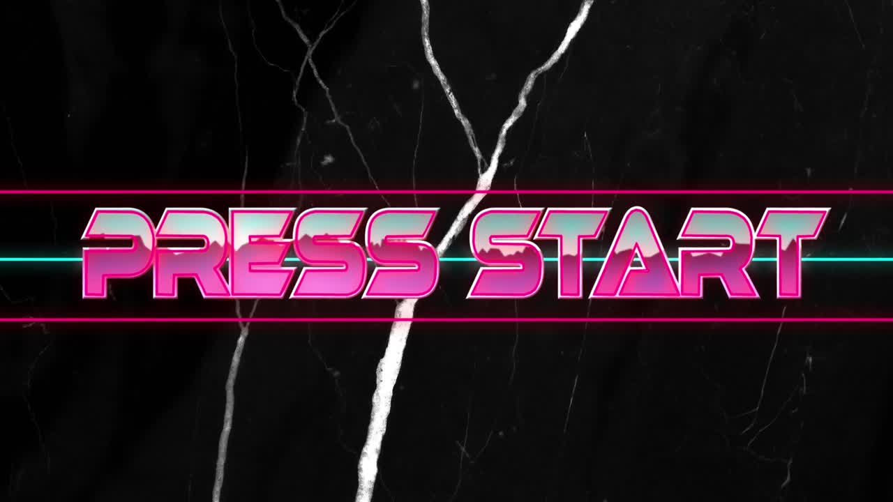 Animation of press start text over shapes