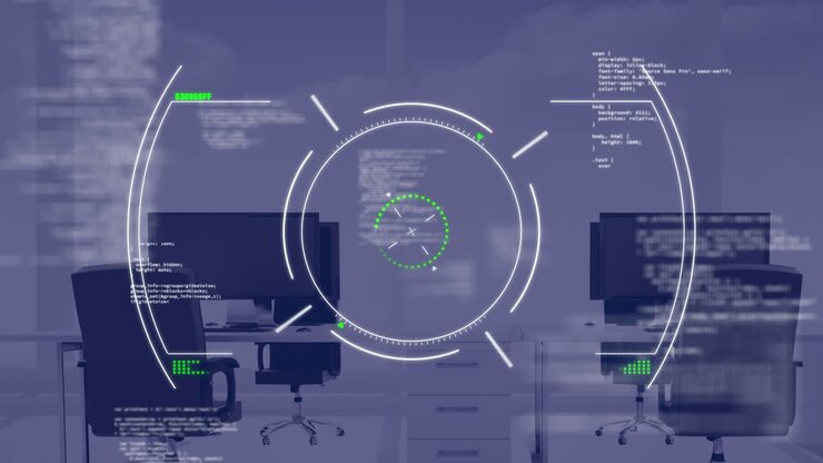 Scanning med sigtekorn og databehandling mod et tomt kontor.