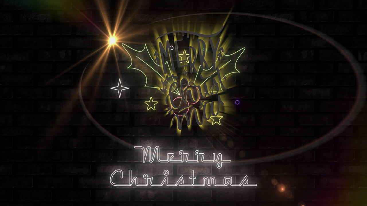 Animation of merry christmas text and light spots on black background