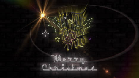 animation of merry christmas text and light spots on black background