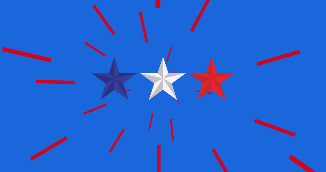Animation of stars of american flag on blue background