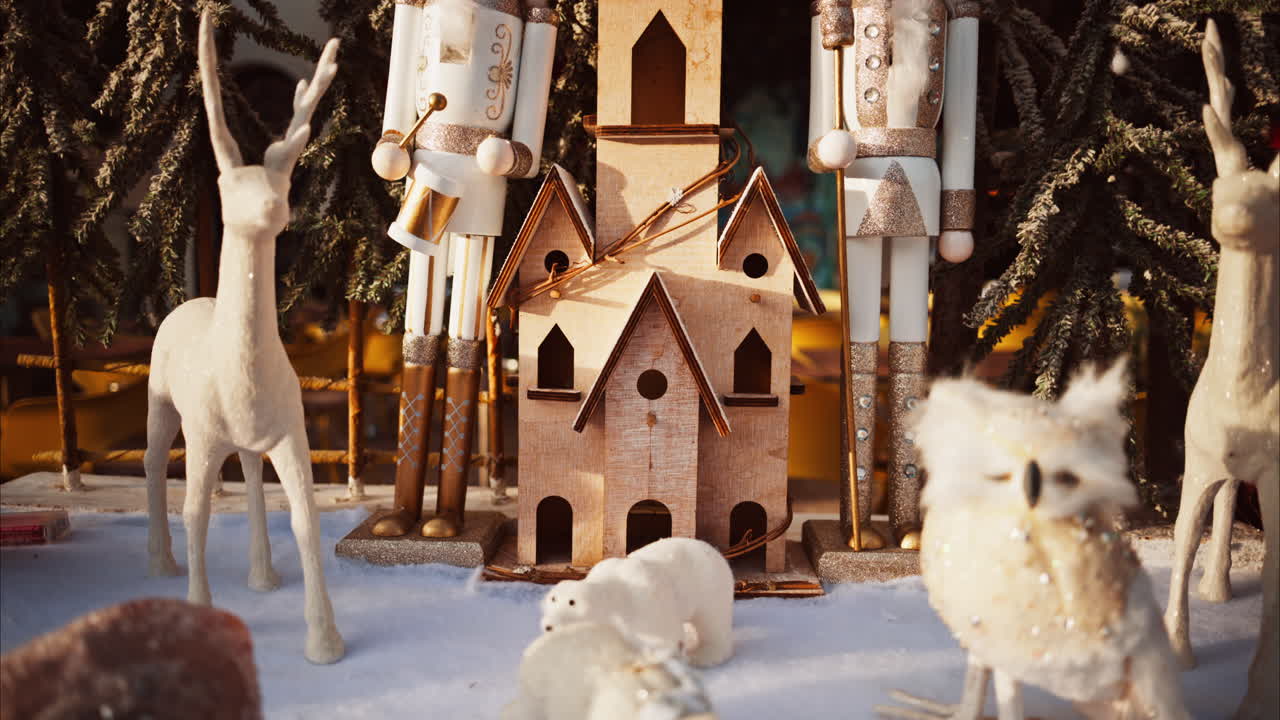 White and beige Christmas decorations at the Cannes Christmas Market