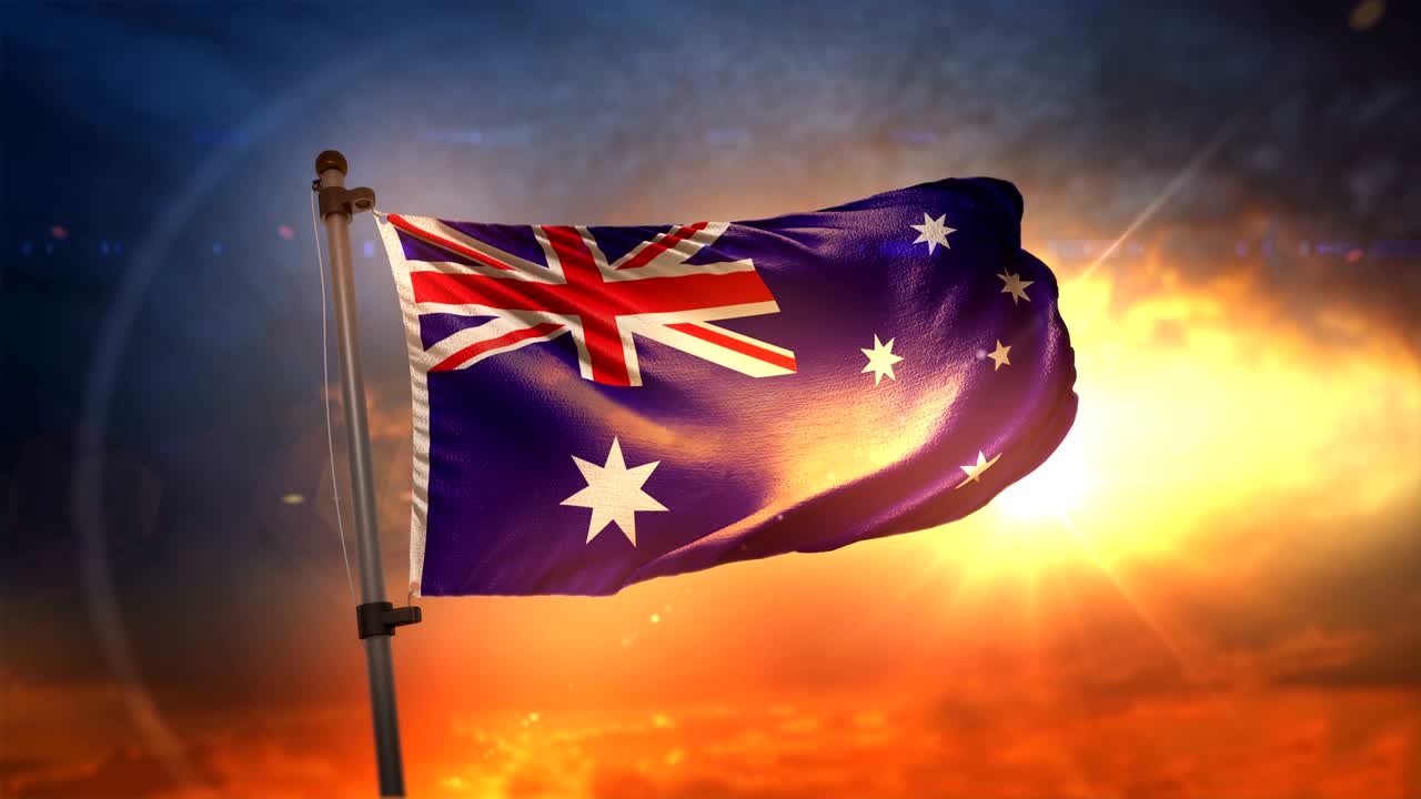 오스트레일리아 발은 아름다운 해가 뜨는 순환 속도 느린 모션 4k에서 백라이트됩니다.