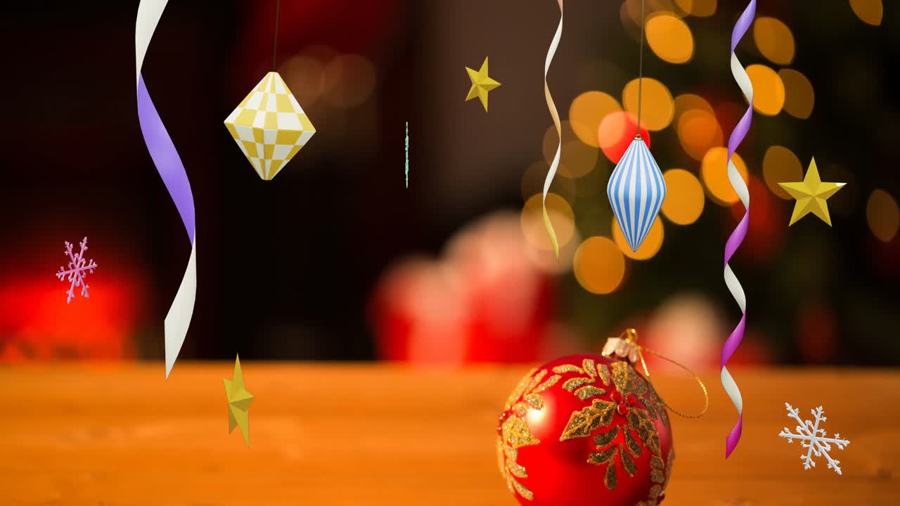 Animación de serpentinas de fiesta y decoraciones navideñas