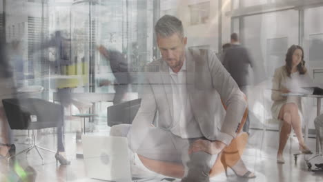 animation of busy city street over businessman