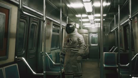 astronaut inside of the old non-modernized subway car in usa