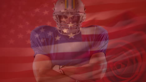 animation of american football player over rose and usa flag