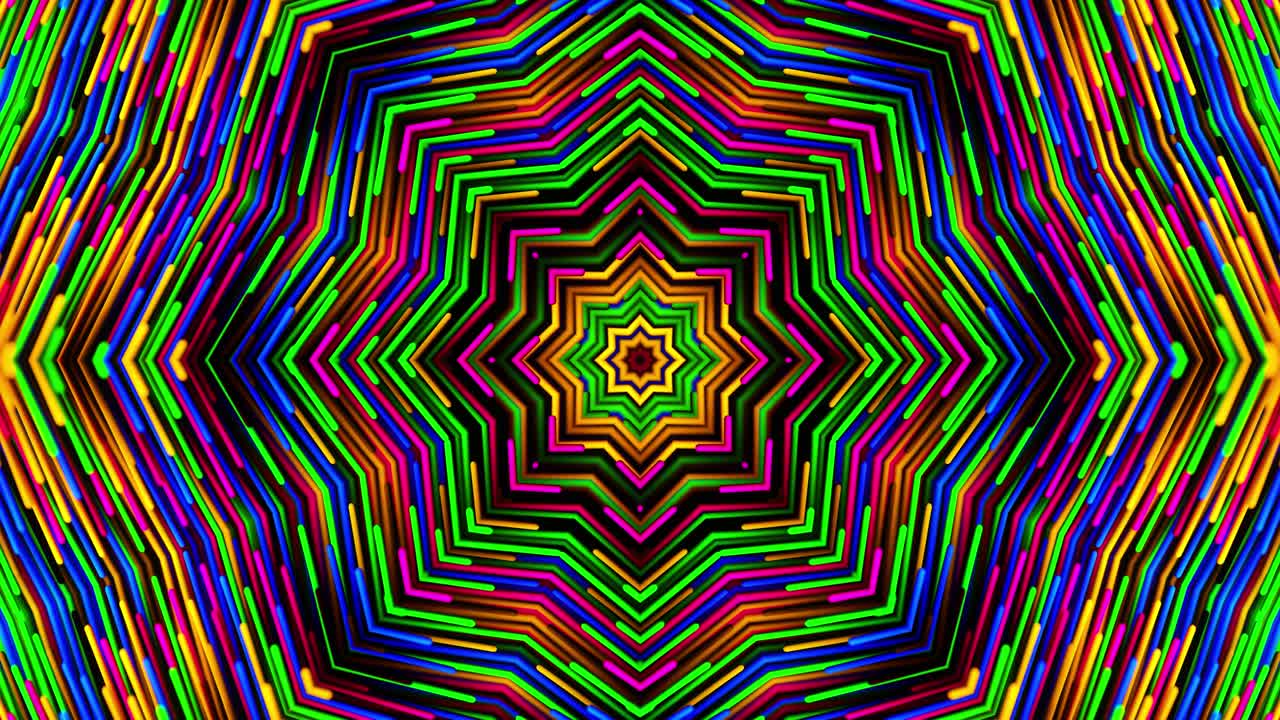 Colorful, psychedelicly designed background with star. Kaleidoscope VJ loop