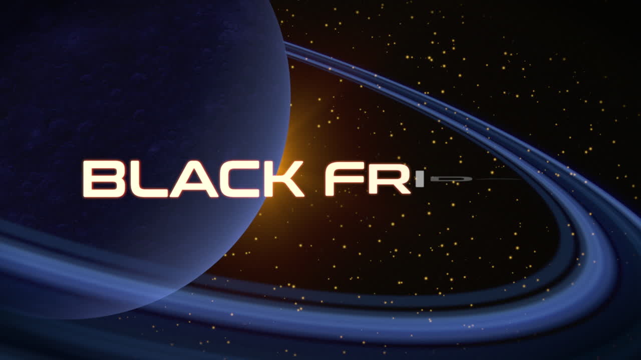 Black Friday with big planet and stars in galaxy