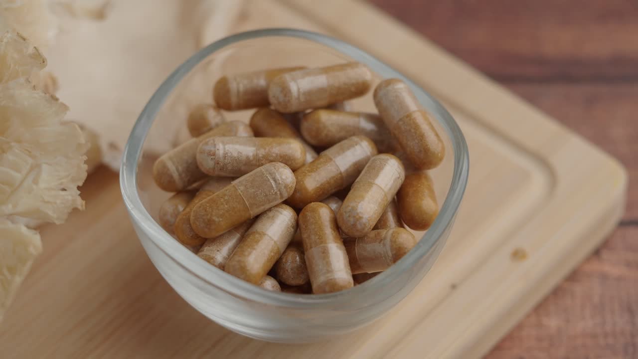 Supplement Capsules and Mushrooms