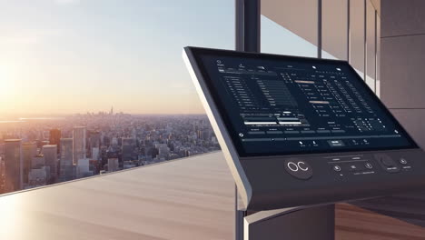 Digital Display with City Skyline View at Sunset