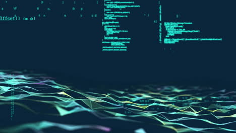Abstract geometric shapes forming dynamic landscape, digital grid animation