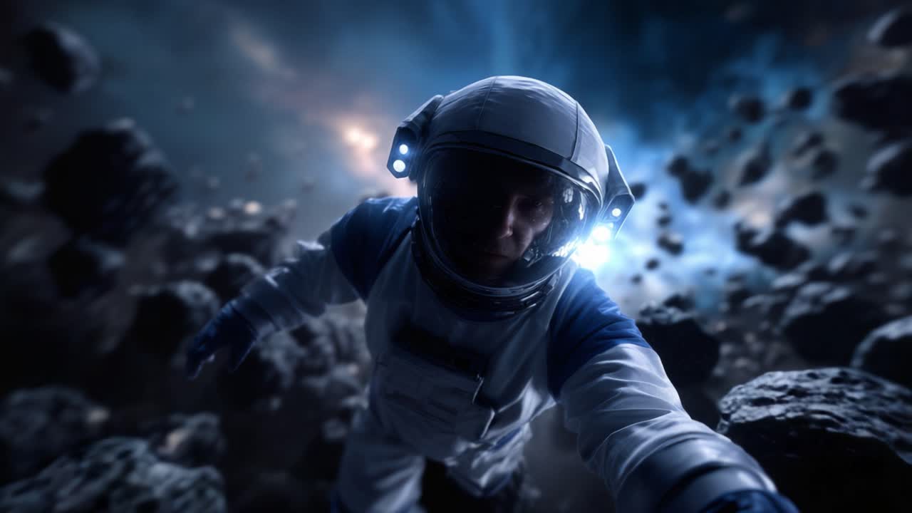 Astonishing Journey Through Space: An Astronaut Navigates a Breathtaking Asteroid Field Amidst Cosmic Wonders and Stellar Beauty in the Vast Universe