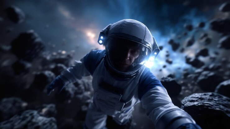 Astonishing Journey Through Space: An Astronaut Navigates a Breathtaking Asteroid Field Amidst Cosmic Wonders and Stellar Beauty in the Vast Universe