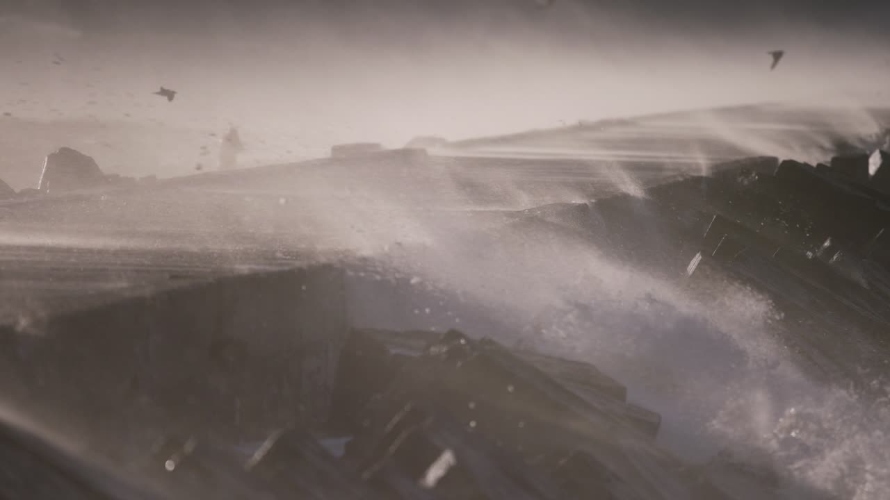 Powerful Waves Crashing Against a Seawall