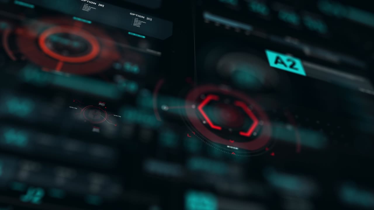 Target pointer and Futuristic user interface HUD GUI digital text number element for cyber technology concept with shallow depth of field dark and grain processed