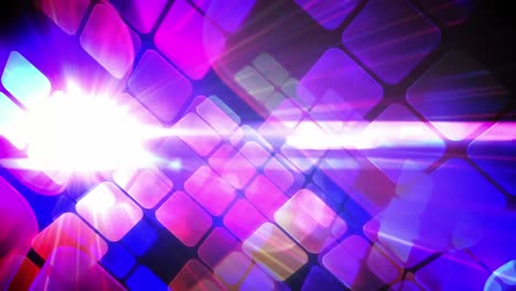 Animation-of-illuminated-lens-flares-moving-over-glowing-square-shapes