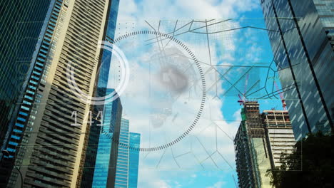 animación de círculos de carga con números cambiantes y globo en círculo, vista de edificios en bajo ángulo
