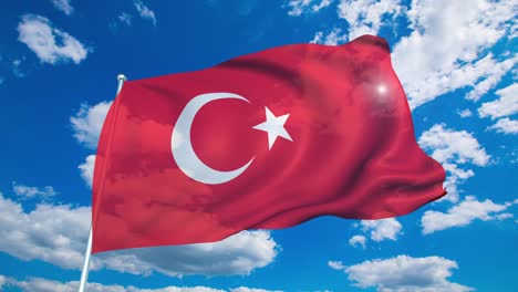 flag of turkey with fabric structure against a cloudy sky (loopable)