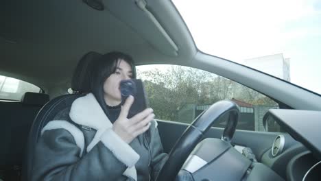 confident businesswoman driving her car, dressed in elegant business attire, showcasing independence and professionalism in a modern vehicle interior