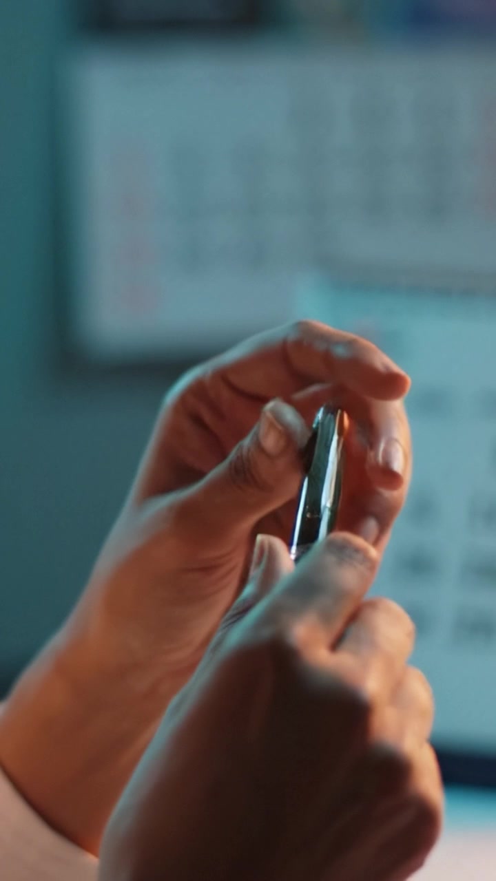 Uno sguardo ravvicinato a una mano che tiene una penna, concentrandosi sulle complessità della scrittura e sul legame tra pensiero e azione in un ambiente di lavoro creativo.