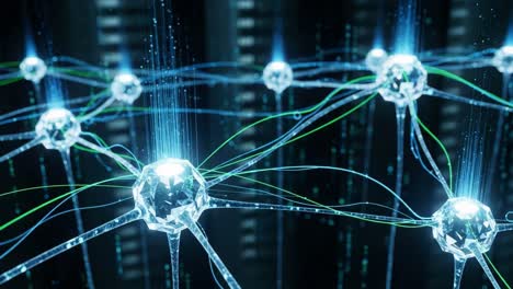 a close-up view of advanced neural network structures with dynamic data connections and illuminated nodes reflecting cutting-edge technology in artificial intelligence research