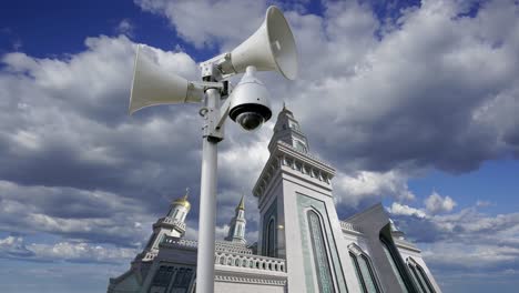 moscow cathedral mosque against the moving clouds, russia -- the main mosque in moscow, new landmark