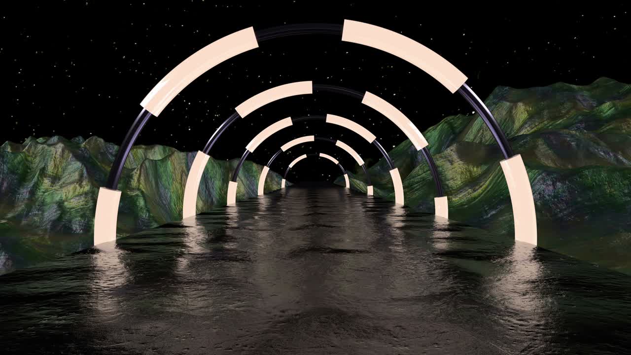 3d fondo abstracto de corredor de ciencia ficción. escena de paisaje extraterrestre. tecnología futurista abstracto vj sin costuras para títulos tecnológicos y fondo.