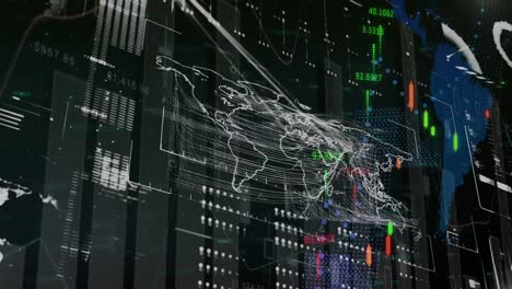 animation of statistics and data processing over world map