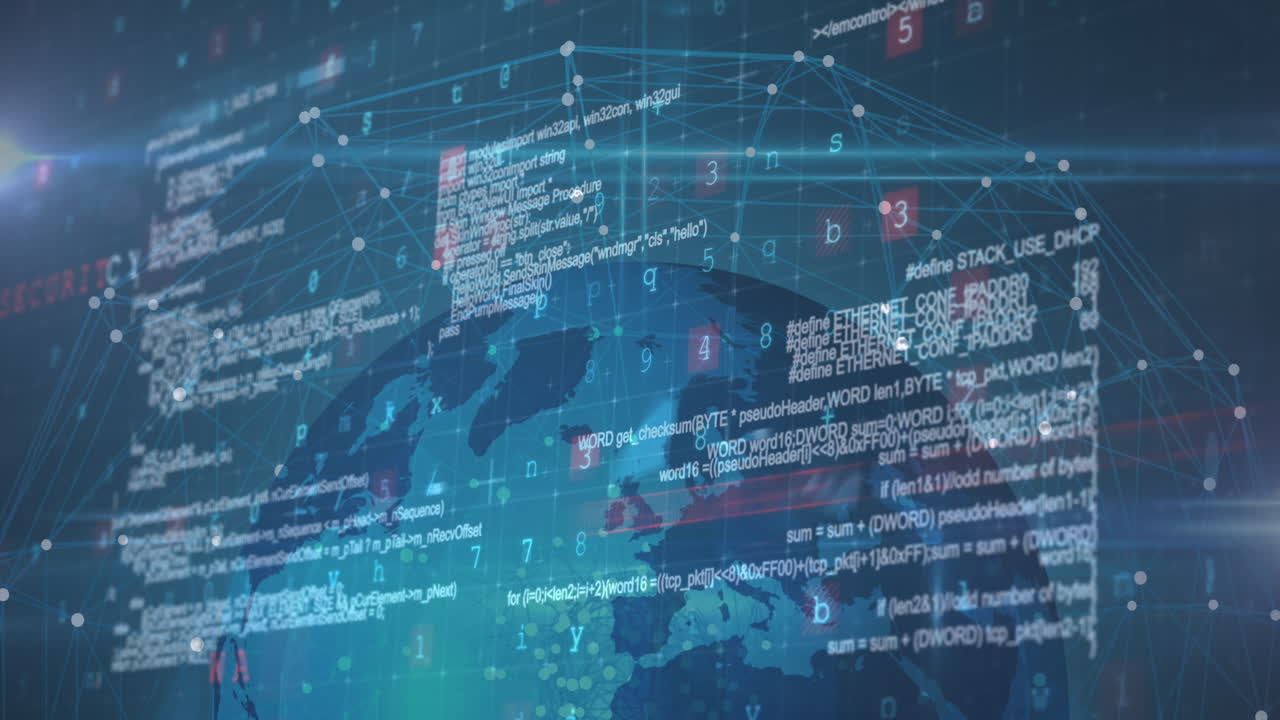 animación del procesamiento de datos y la red de conexiones en todo el mundo