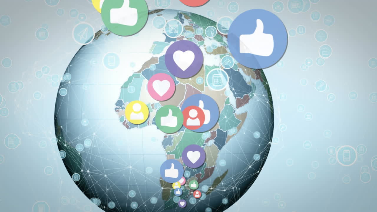 иконы социальных сетей и красочный глобус