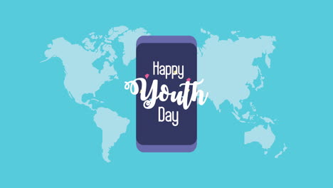 happy international youth day celebration with world planet and smartphone