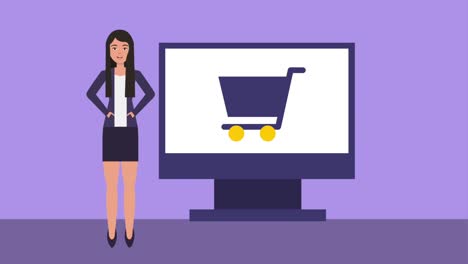 mujer de negocios computadora carrito de compras en línea