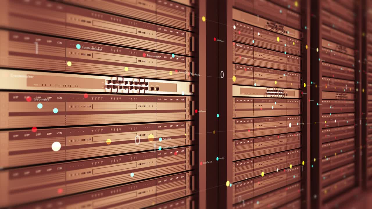 Close Up Modern Server In a Data Center. Futuristic Seamless Loop.