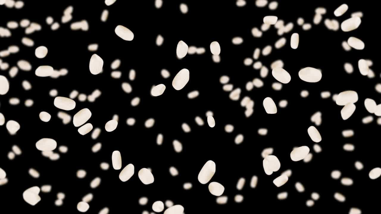 검은색 바탕에 많은 을 날려.  어리. 은. 채식주의자. 건강한 음식.  회전의 3d 루프 애니메이션.