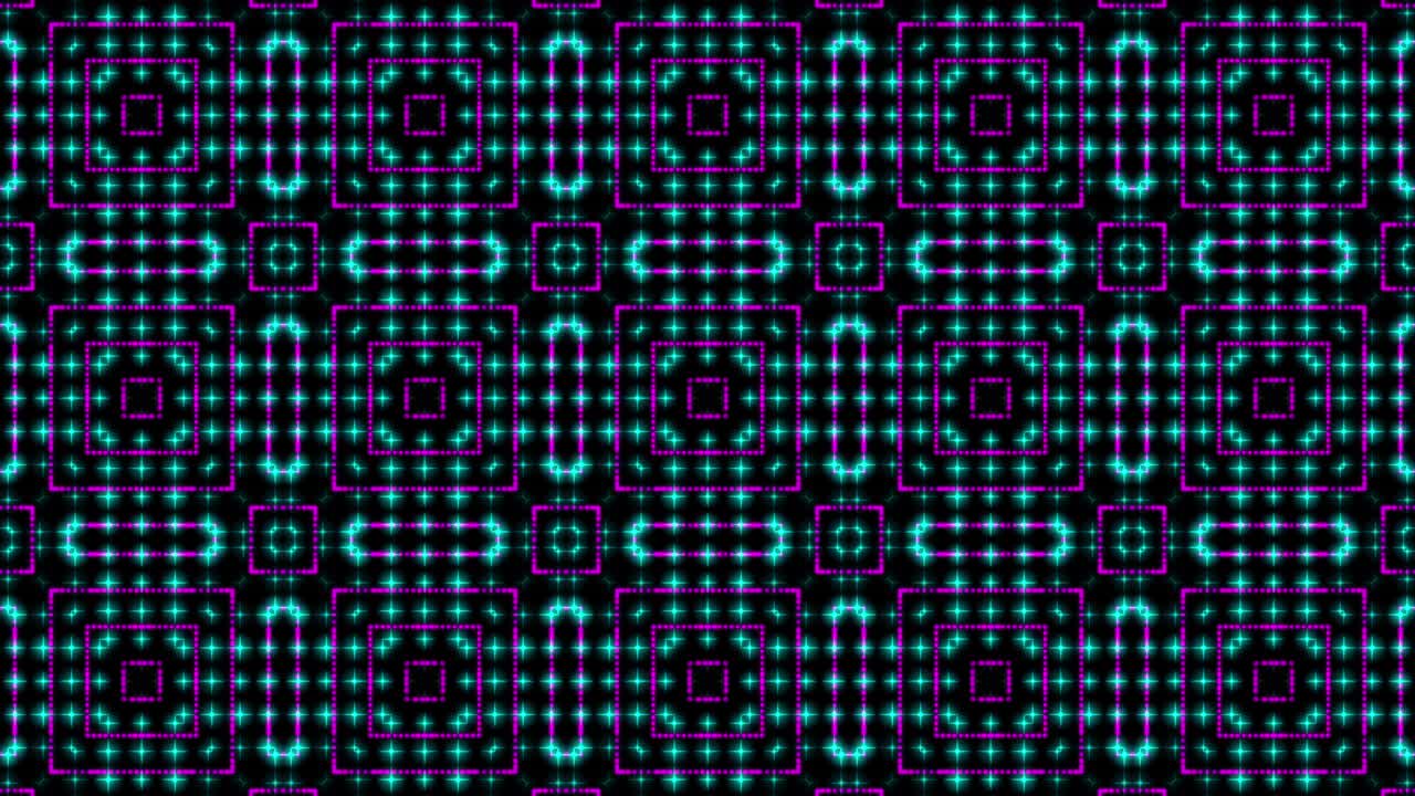 Animated illustration light shinning pink and blue dots and stars square shapes.