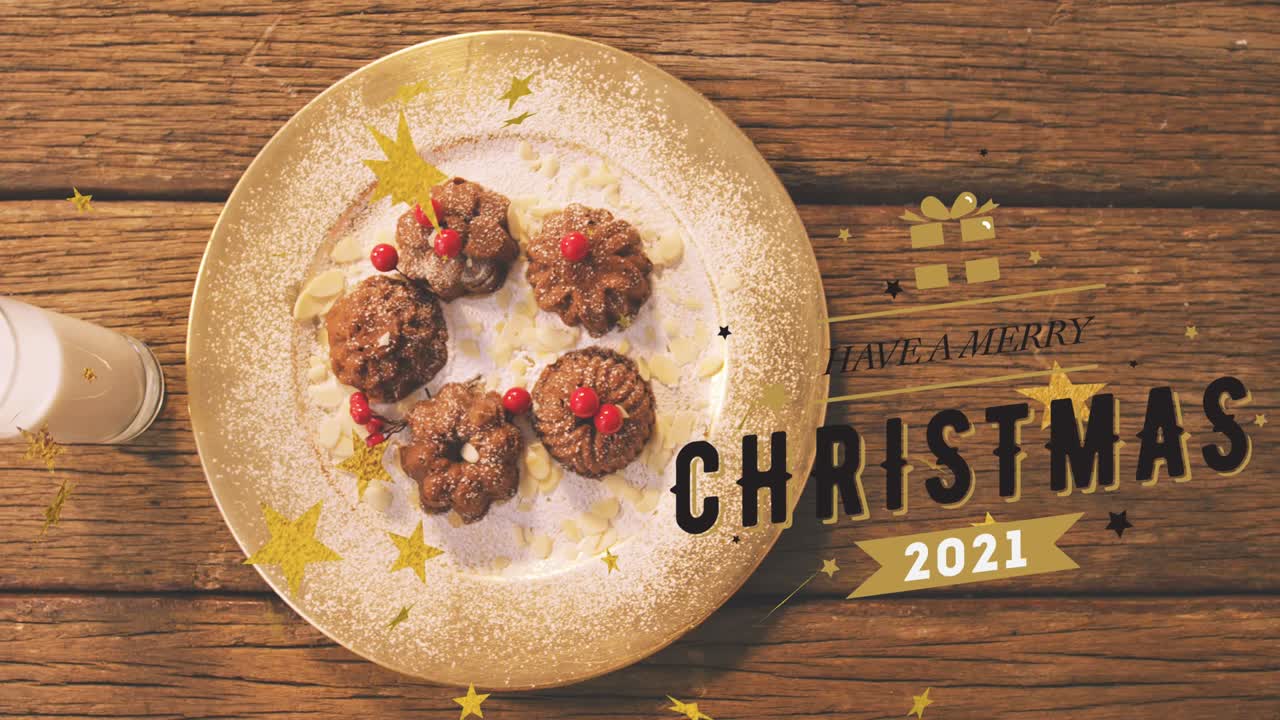 크리스마스 쿠키 위에 메리 크리스마스 텍스트의 애니메이션