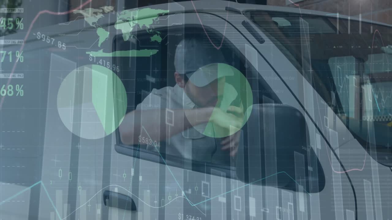 자동차에서 내려오는 남자에 대한 데이터 처리의 애니메이션