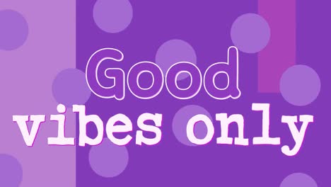 animation of text, good vibes only, in purple and white, on lilac and purple with lilac dots