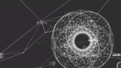 animación de formas blancas a través de una red de conexiones y procesamiento de datos sobre fondo negro