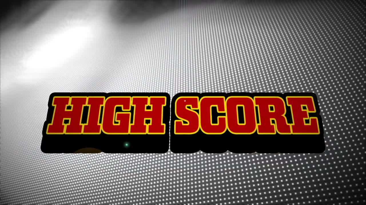 Animation of high score text with lens flares and dots in background