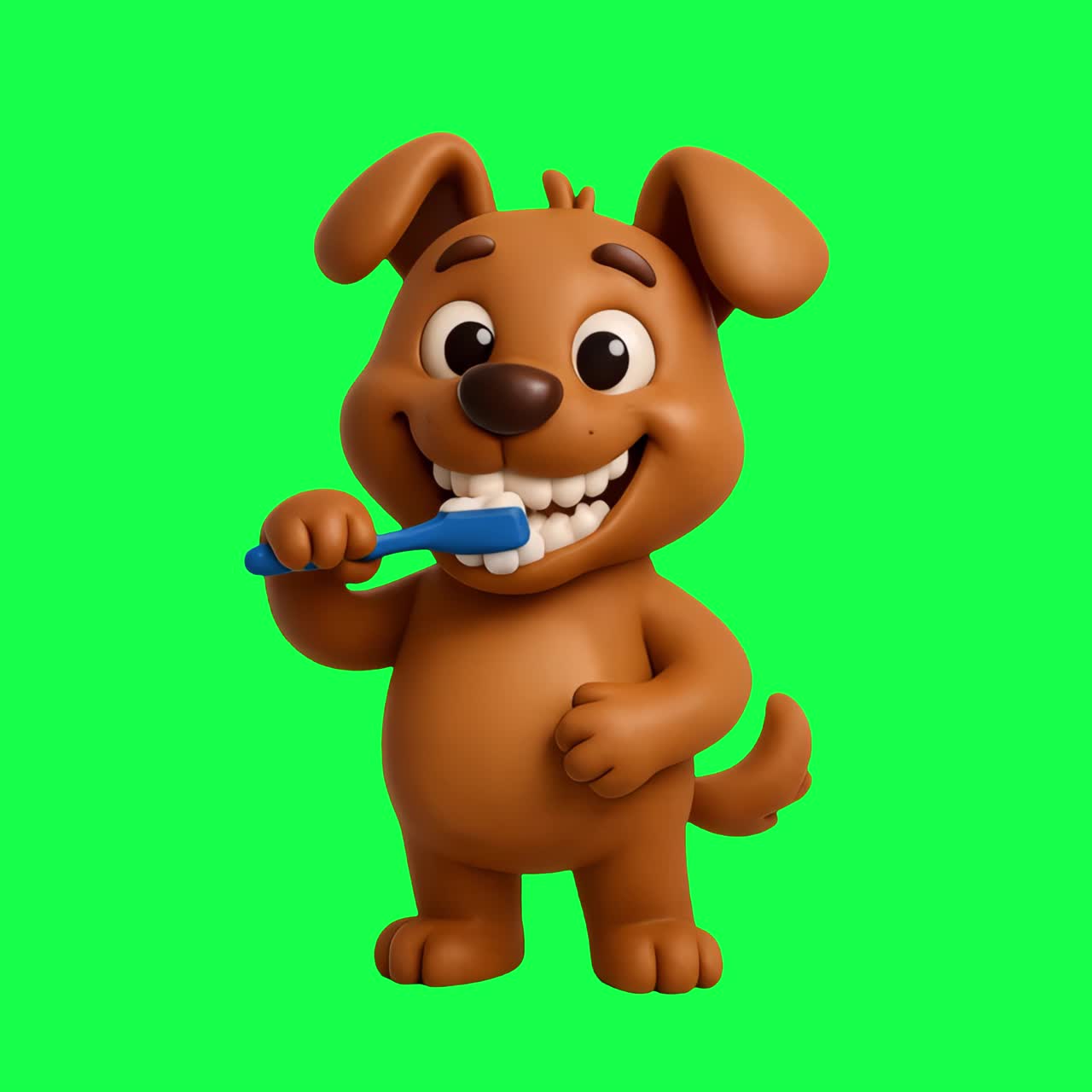 Cartoon dog brushing teeth animation, transparent 4K video, green screen