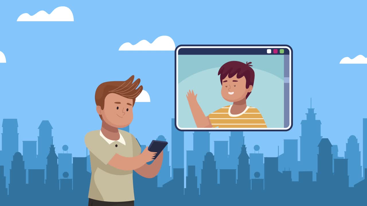 men communicating with smartphone on the city