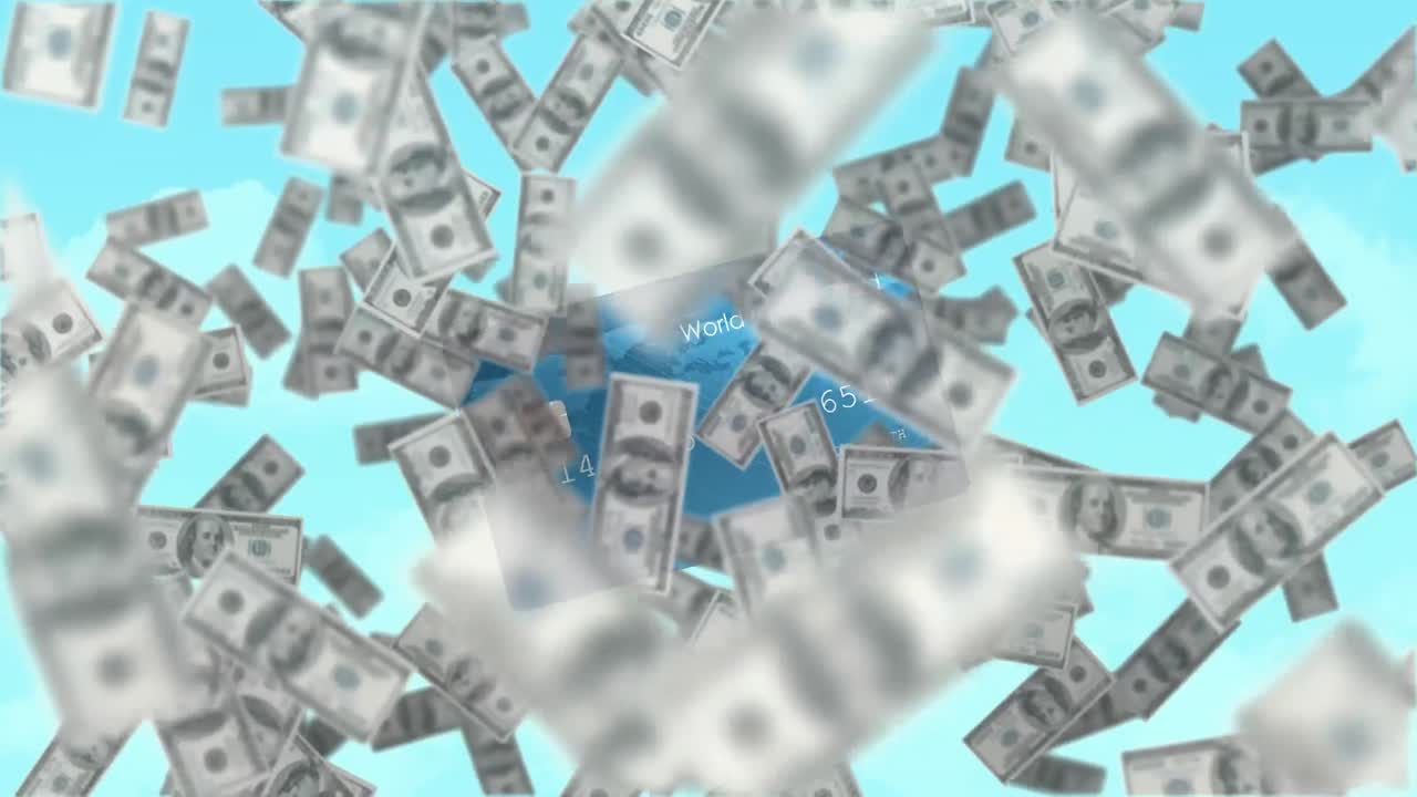 미국 달러 지폐 가 신용 카드 위 에 떨어지는 애니메이션