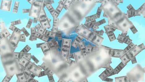 animation of american dollar banknotes falling over credit card