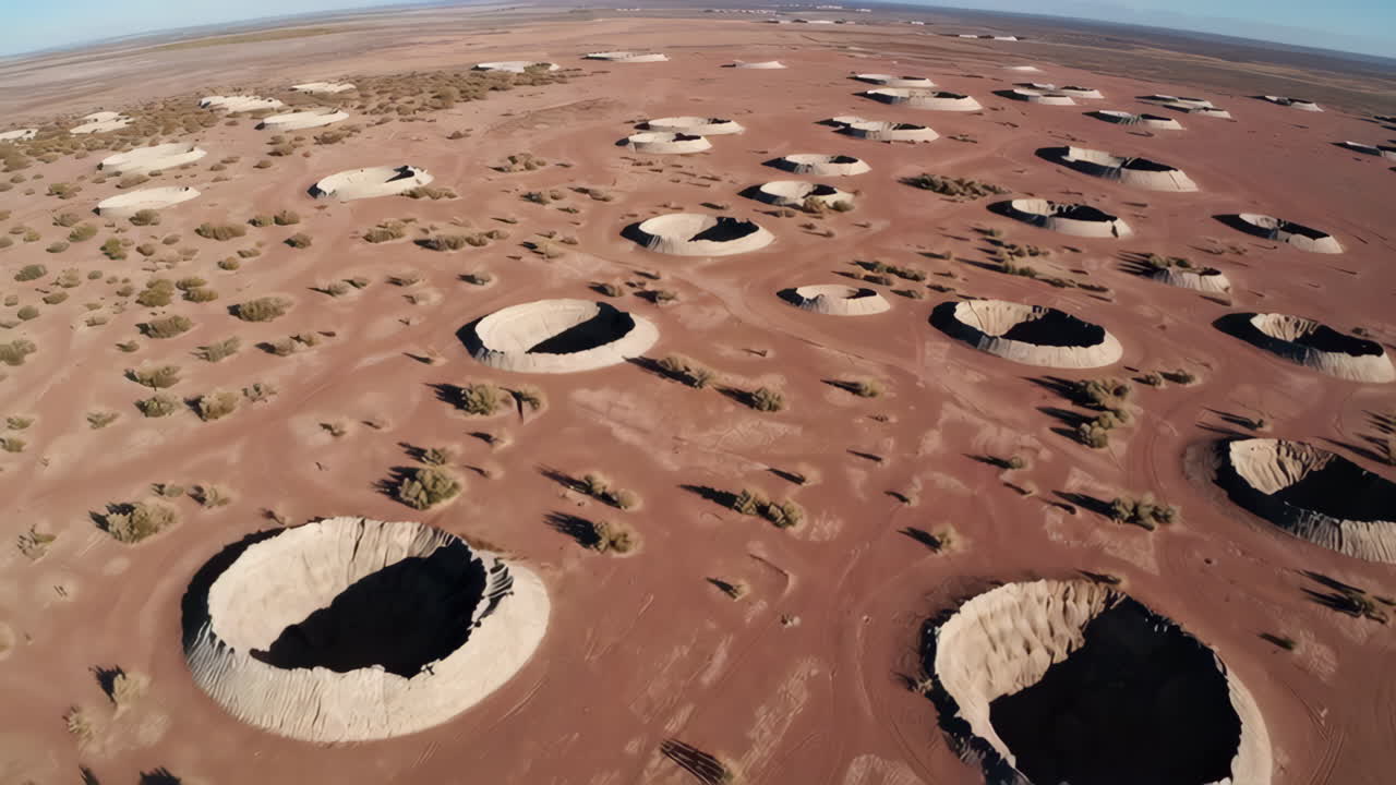 Aerial View of Craters in a Desert Landscape