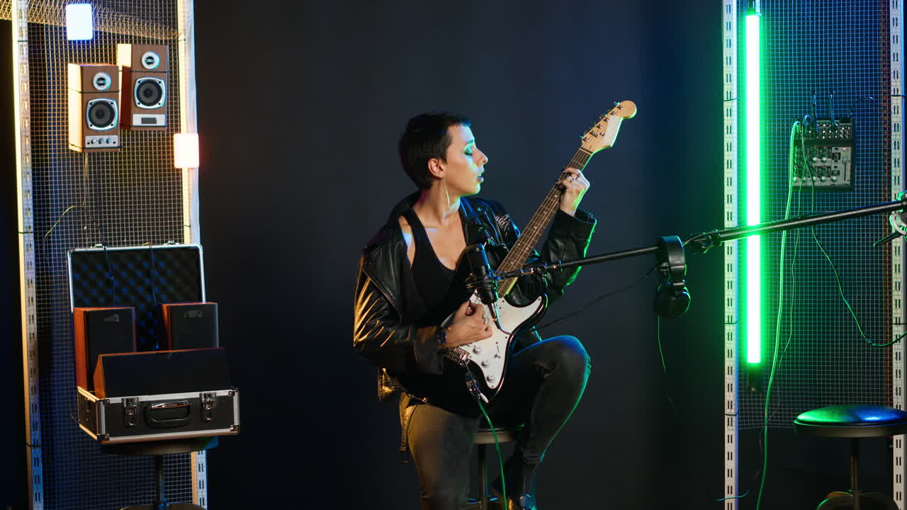 Female Musician Performing Live with Electric Guitar