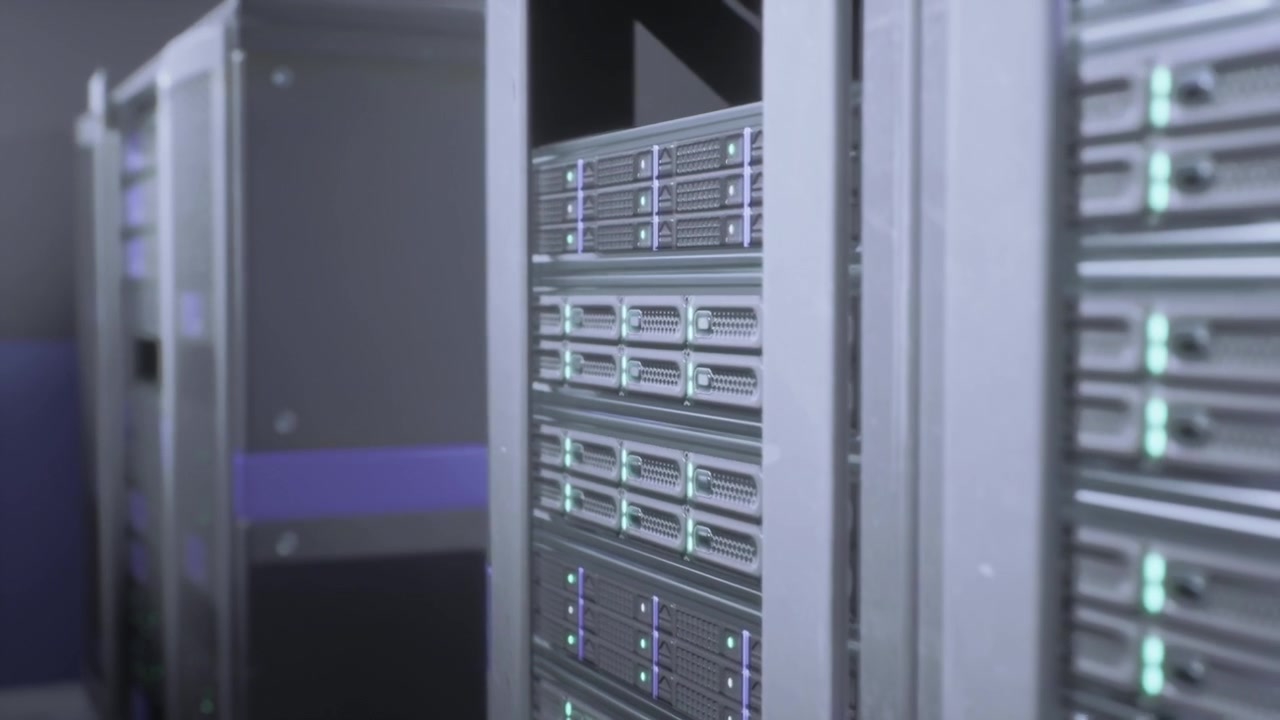 Closeup of highperformance server rack with leds and cooling environment