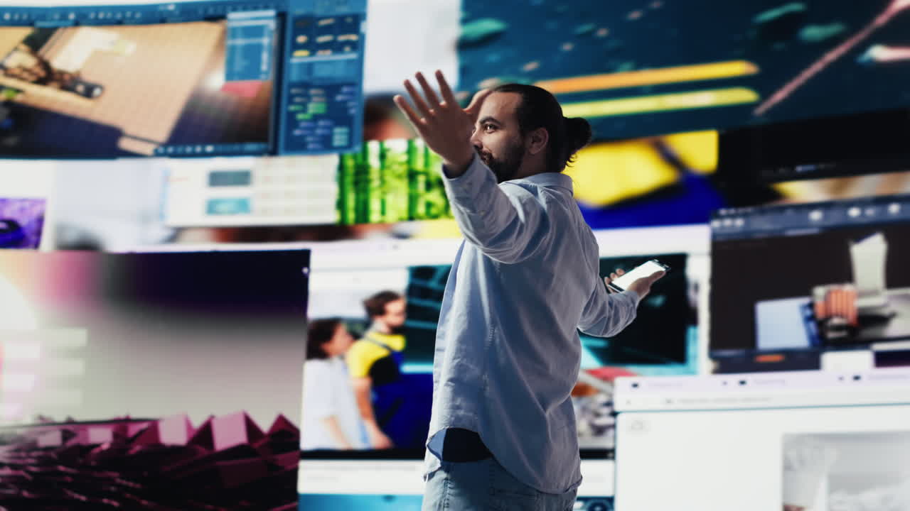 Young casual guy enjoying online web connection in digital world